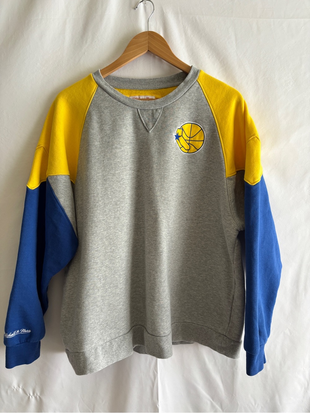 Mitchell & Ness Grey Crewneck Sweatshirt with Yellow and Blue Panels